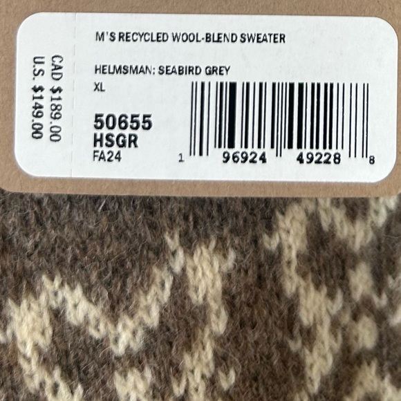 Patagonia Helmsman Sweater Men’s XL Seabird Gray Recycled Wool Blend NWT - Picture 4 of 4